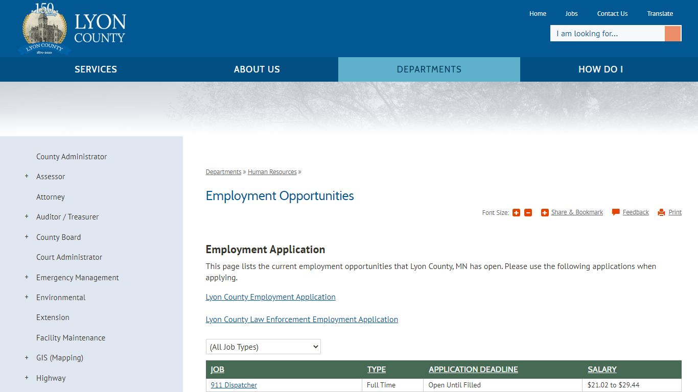 Employment Opportunities | Lyon County, MN